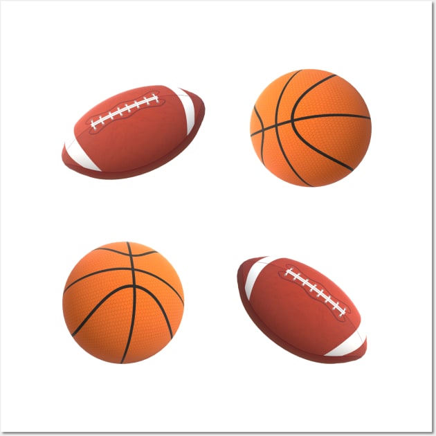 Footballs and Basketballs (White Background) Wall Art by Art By LM Designs 